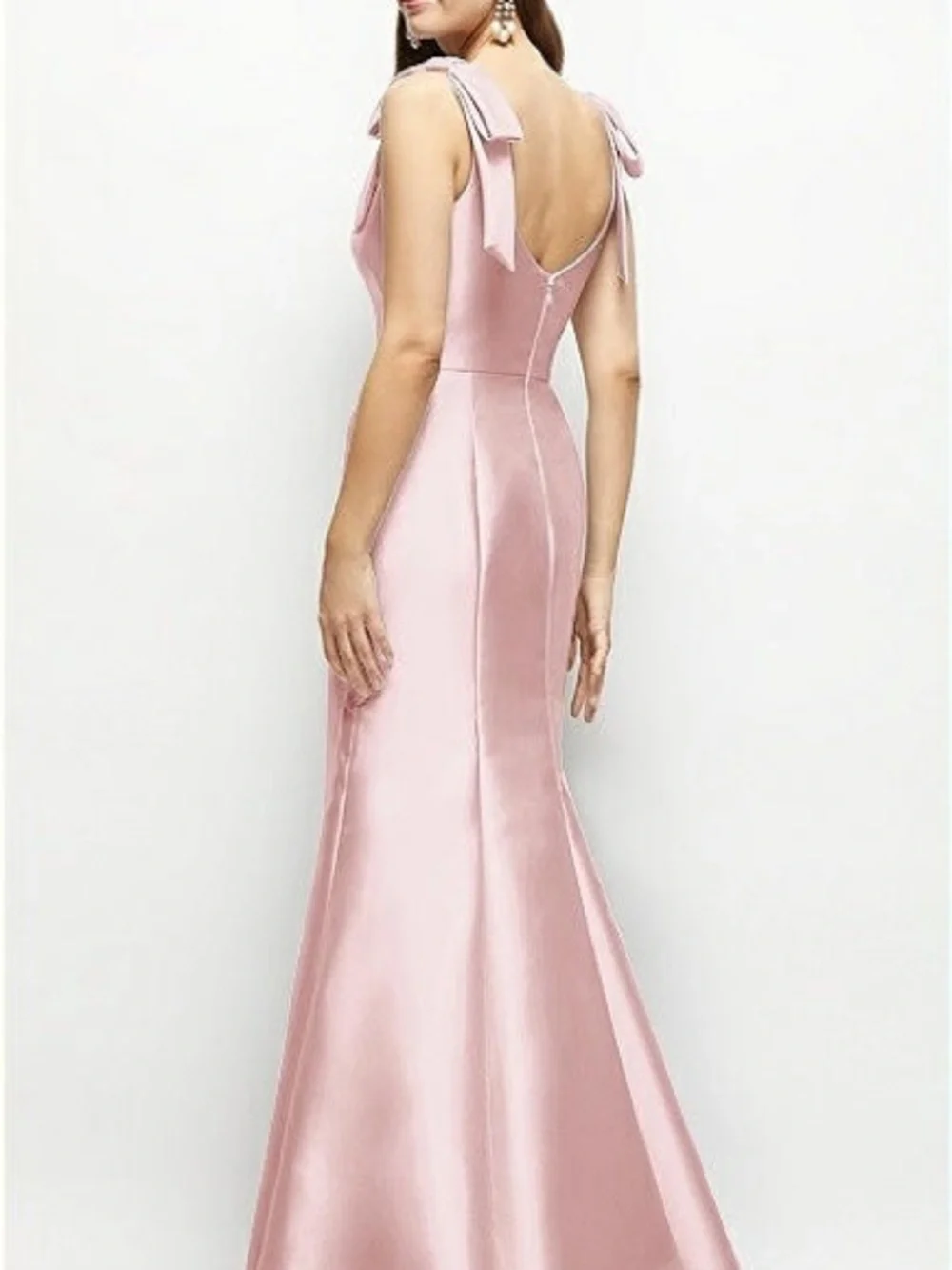 ALFRED SUNG Soft Pink Bow-Shoulder Satin Maxi Gown - Picture 2 of 3